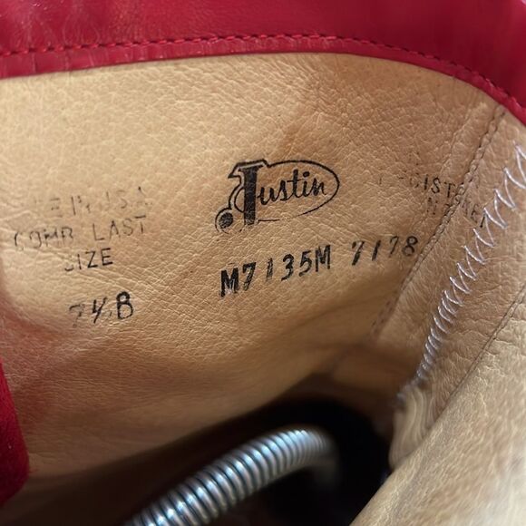 Vintage 1994 Justin Red Lizard & Kipskin Kilted Roper Boots Women’s 7.5B Rare - Picture 11 of 14